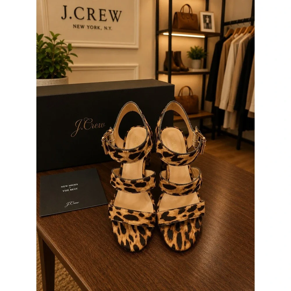 J. Crew 3 strap stacked heel sandals 9